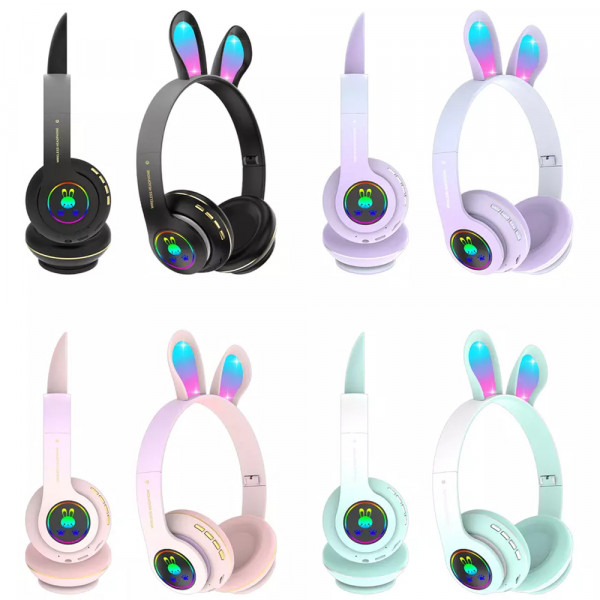 Безжични слушалки ХИТ МОДЕЛ 2022 Заешки уши Rabbit Headphones PM-08 PINK